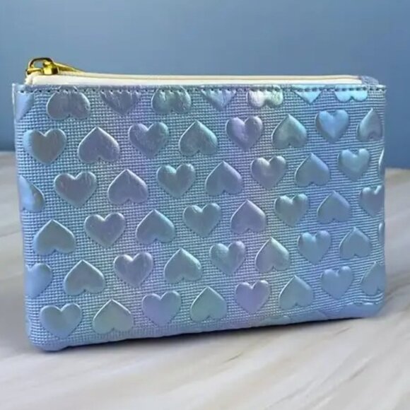 Handbags - Pastel Heart Embossed Zip Coin Purse Mini Wallet Cute Kawaii Accessory